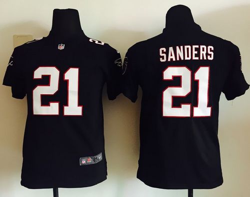 Nike Falcons #21 Deion Sanders Black Alternate Youth Stitched NFL Elite Jersey - Click Image to Close